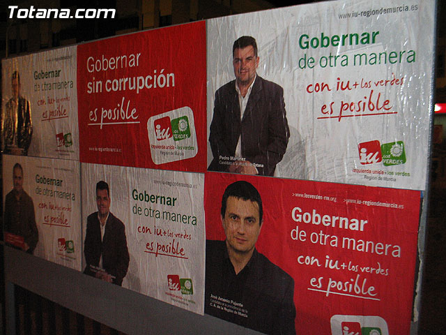 Afiliados y simpatizantes de PP, PSOE , IU+Los Verdes e Independientes por Totana abrieron la campaa electoral con la pegada de carteles - 63